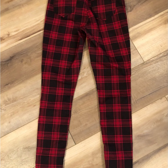 HT DENIM HI-RISE SUPER SKINNY SIZE 1 RED & BLACK PLAID JEANS - Picture 11 of 11
